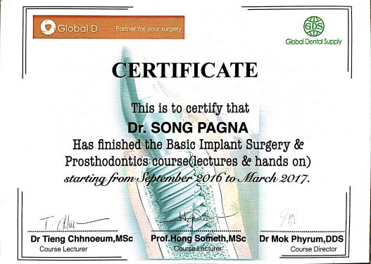 dr pagna Basic Implant Surgery certificate