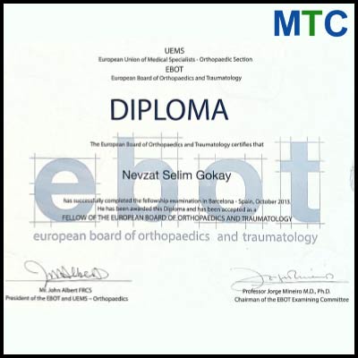 EBOT Diploma of Dr. Nevzat Selim Gokay