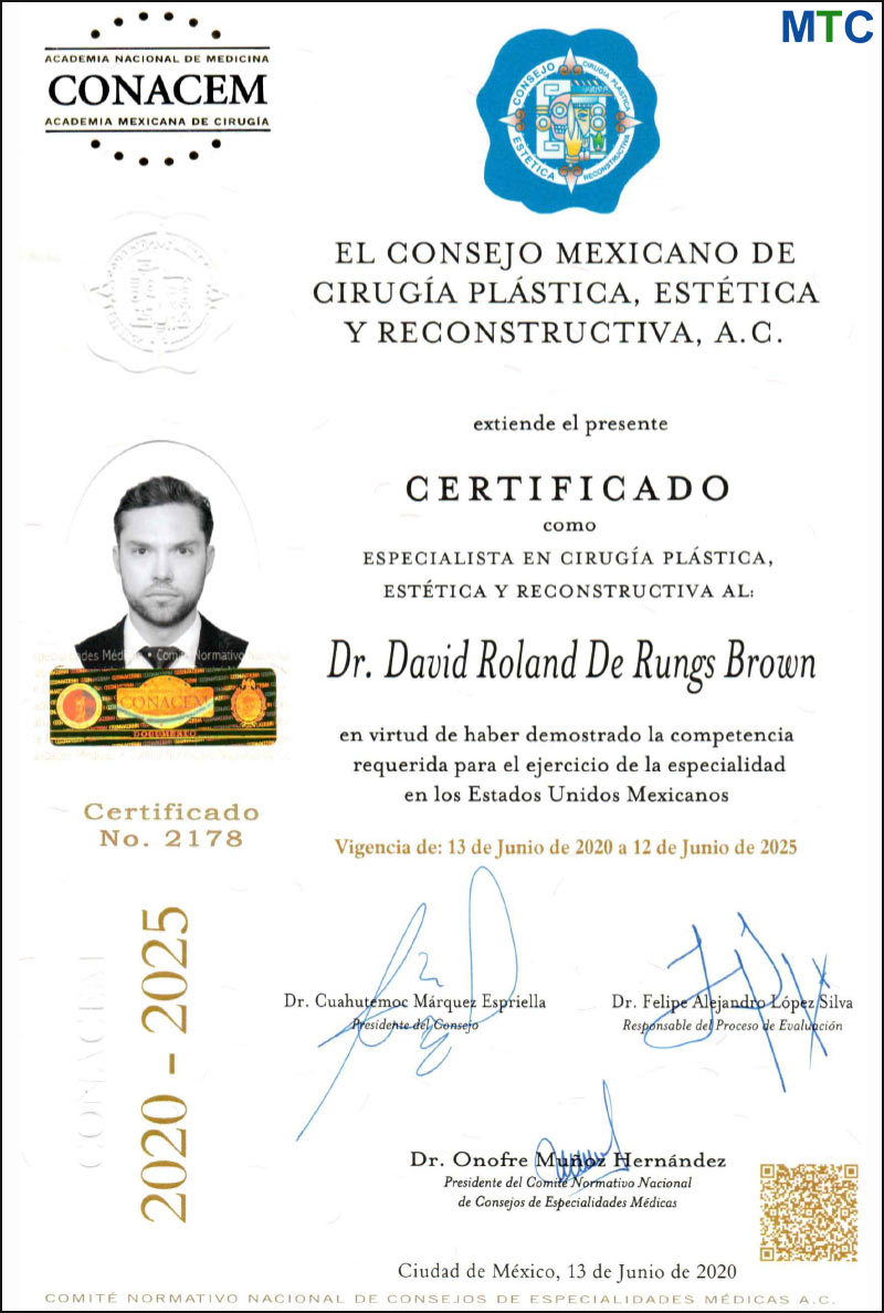Dr. David de Rungs | Mexican Council of Plastic, Aesthetic and Reconstructive Surgery AC Certification