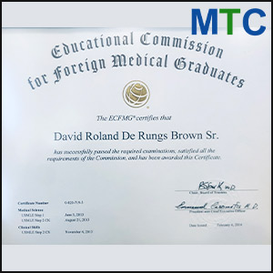Dr. David de Rungs | Educational Commission for Foreign Medical Graduates Certificate