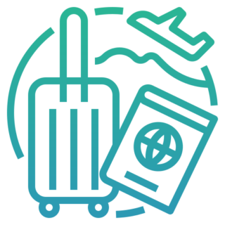 Luggage bag passport and aeroplane