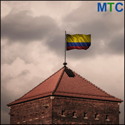 Colombian flag flying on top of a building