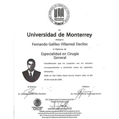 Dr. Galileo Villarreal certificate