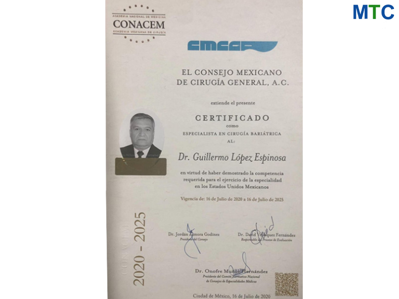 Dr. Guillermo Certificate