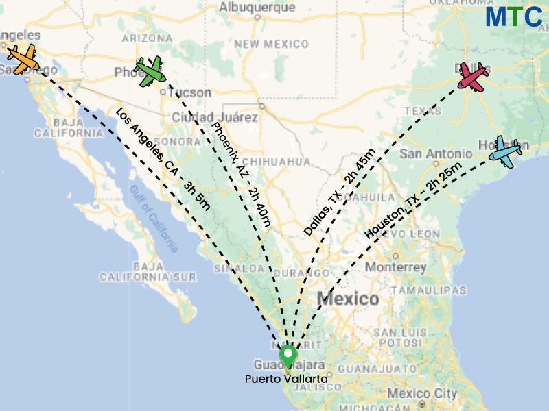 Flight map to Puerto Vallarta